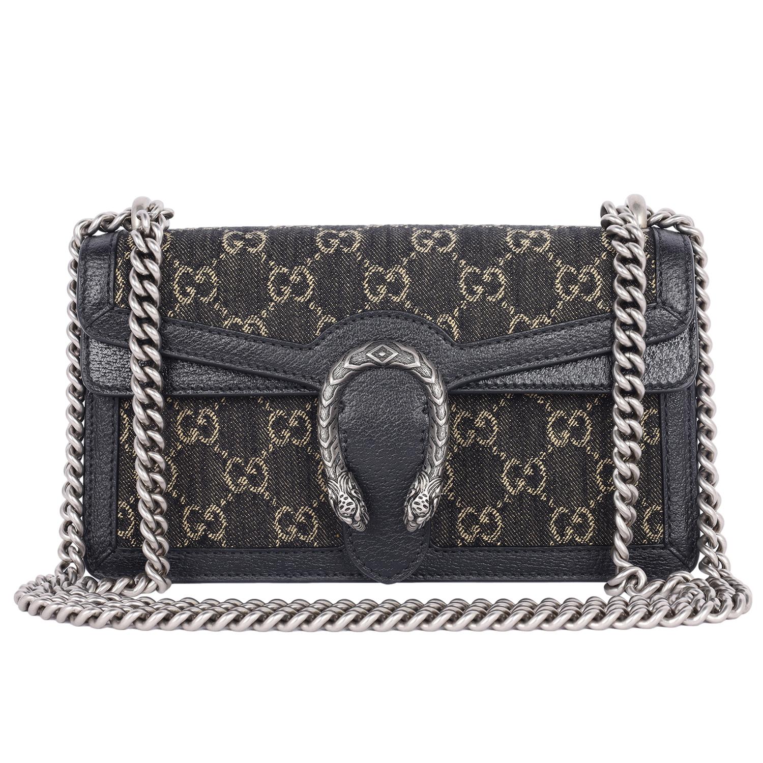 De las mujeres Bolso Dionysus Gucci Jacquard Denim Negro Monograma GG Piel de becerro texturizada