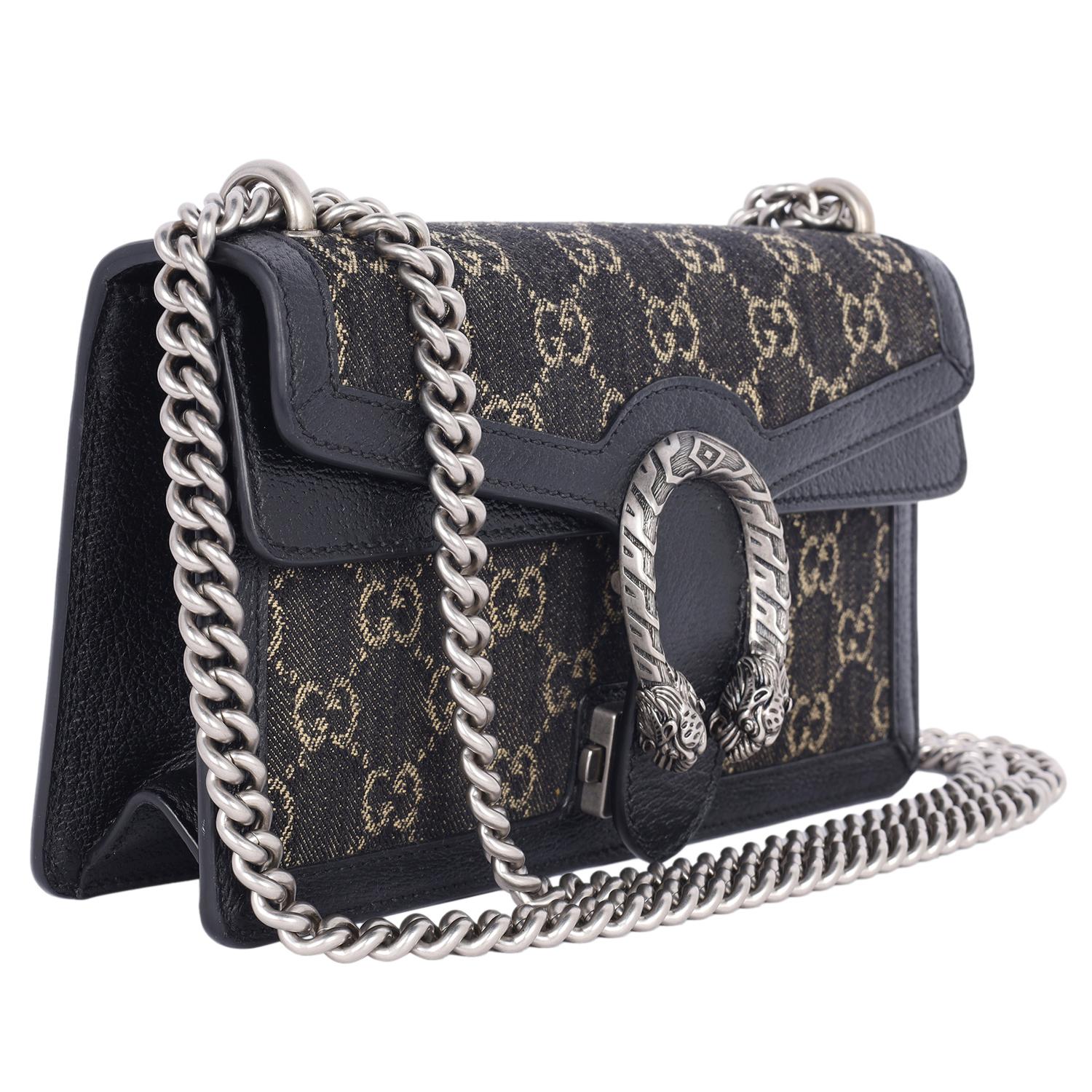 Bolso Dionysus Gucci Jacquard Denim Negro Monograma GG Piel de becerro texturizada 1