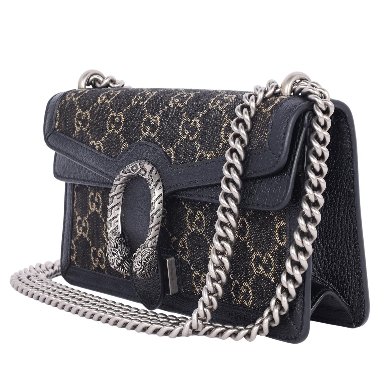 Bolso Dionysus Gucci Jacquard Denim Negro Monograma GG Piel de becerro texturizada 2