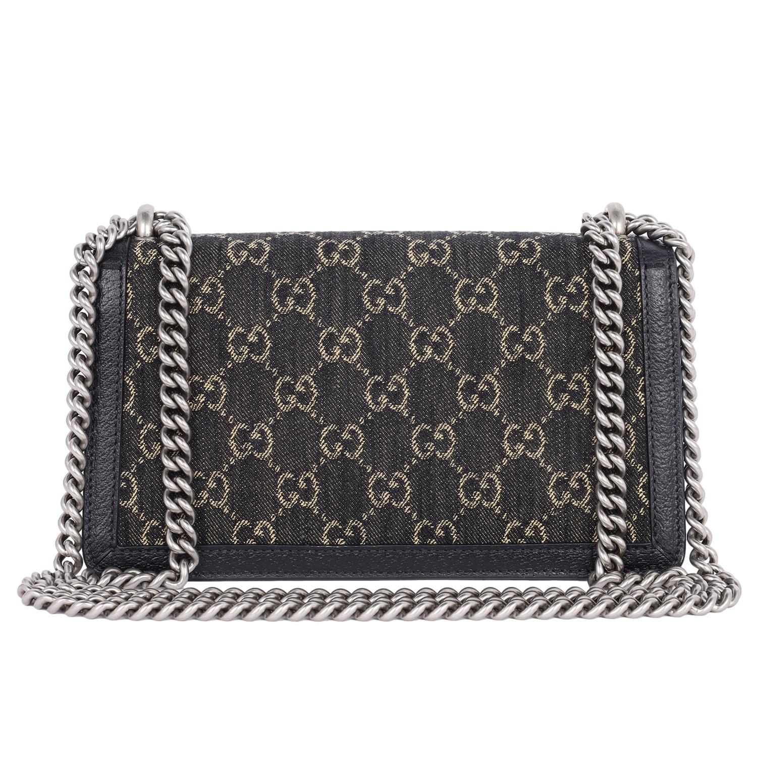 Bolso Dionysus Gucci Jacquard Denim Negro Monograma GG Piel de becerro texturizada 4