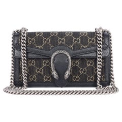 Used Gucci Jacquard Black Denim GG Monogram Textured Calfskin Dionysus Shoulder Bag
