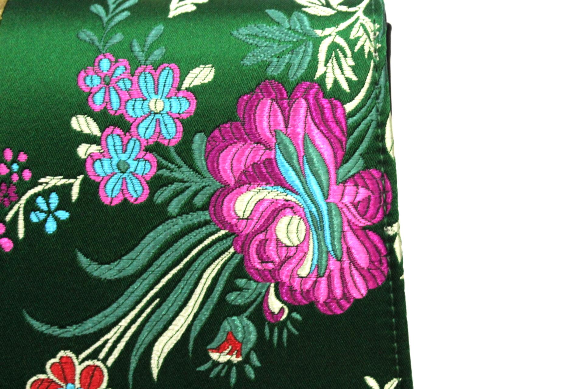 Black Gucci Jacquard Fabric with Floral Pattern Sylvie Bag