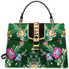 gucci handle bag jacquard sylvie floral fabric pattern leather bags handbags purses