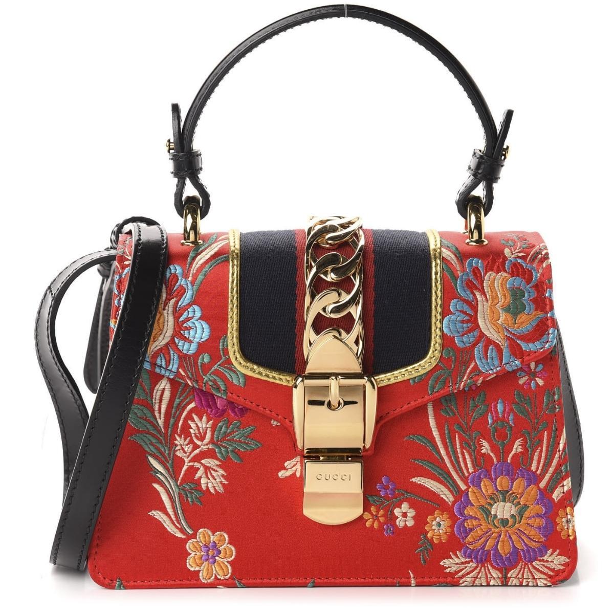 Gucci Jacquard Floral Mini Sylvie Top Handle Bag