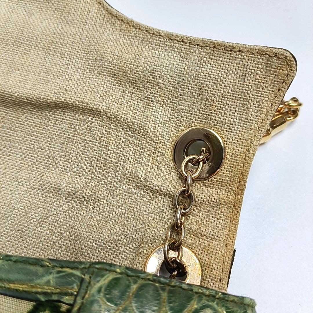 Gucci Jeweled Dragon Bag Green Crocodile and GG Velvet Bamboo Chain Strap in vendita 4