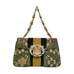 Gucci Jeweled Dragon Bag Green Crocodile and GG Velvet Bamboo Chain Strap