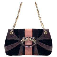Gucci Jeweled Dragon Bag Purple Crocodile and GG Velvet Bamboo Chain Strap Gucci Jeweled Dragon Bag Purple Crocodile and GG Velvet Bamboo Chain Strap