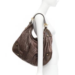 GUCCI Jockey Hobo purple scaled leather bamboo buckle large top handle boho bag