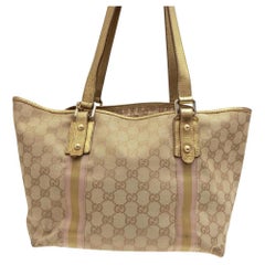 Vintage Gucci Jolicoeur Monogram Signtuare Web Sherry 231965 Beige Canvas Tote