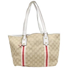 Vintage Gucci Jolicoeur Sherry Monogram Star Charm Web 869134 Beige Canvas Tote