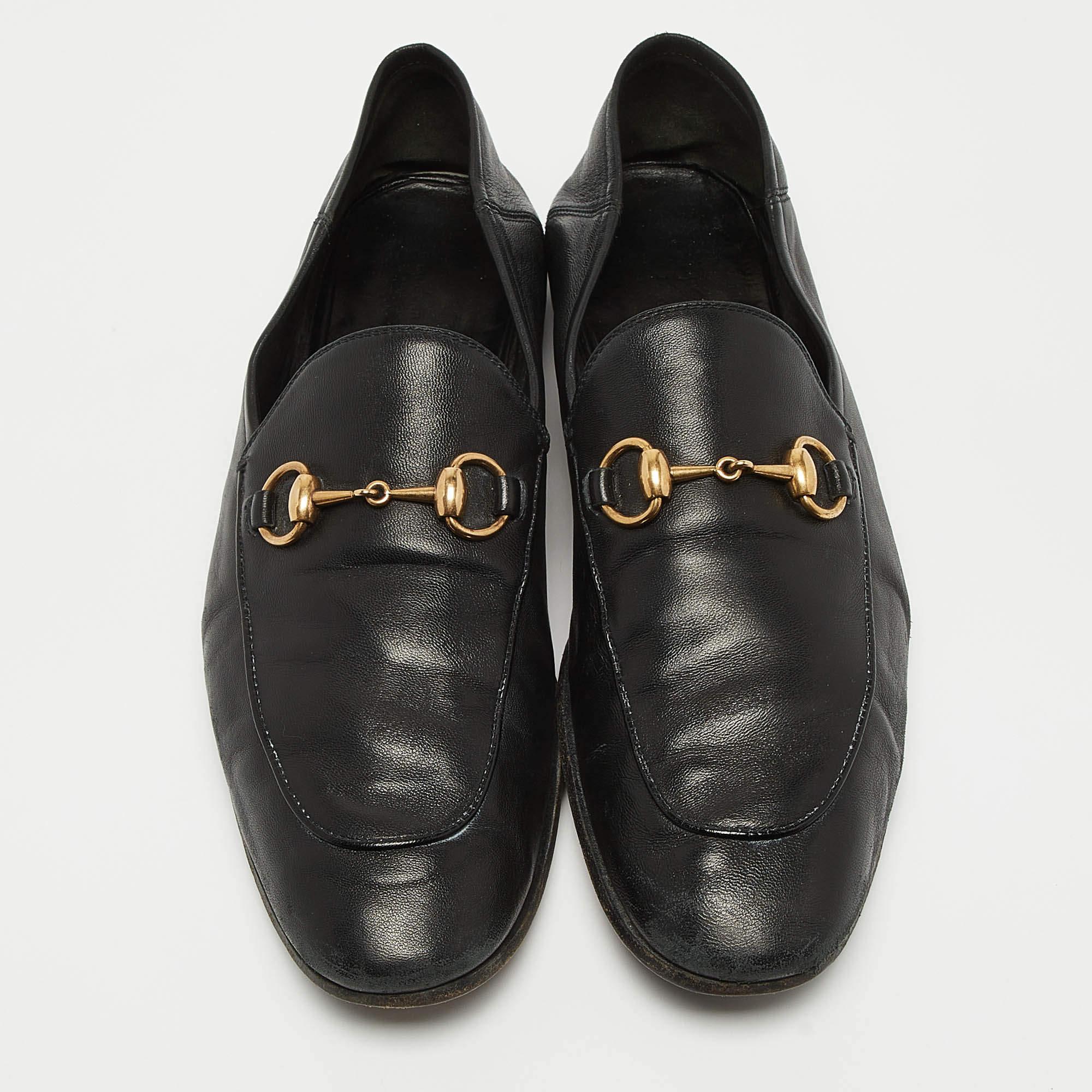 Noir Gucci Jordaan Mocassins en cuir noir Taille 42.5 en vente