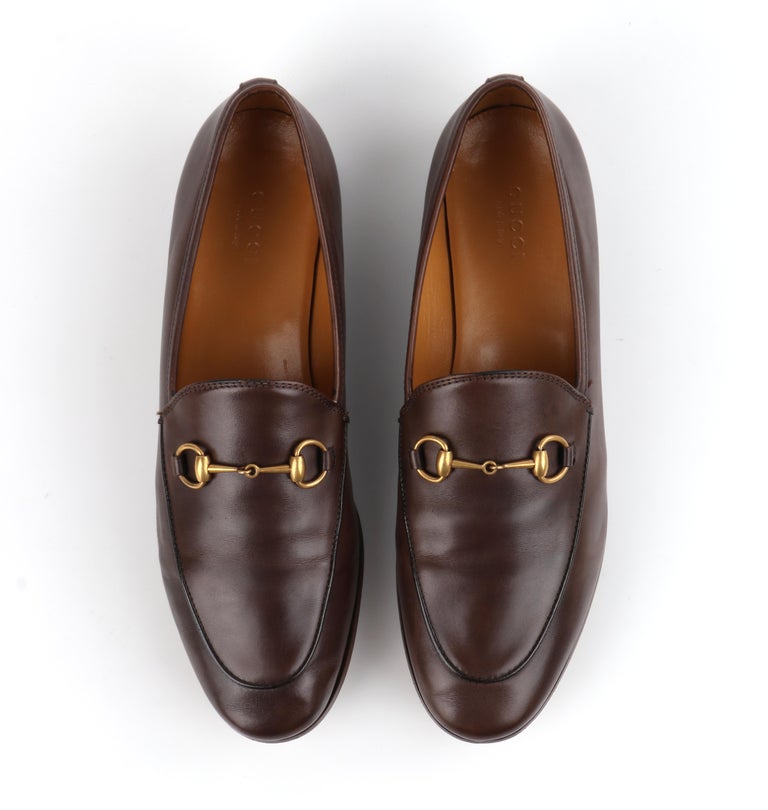 GUCCI "Jordaan" Fondente Brown Leather Round Toe Horsebit Loafers at 1stDibs