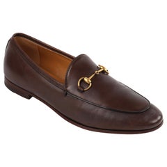 GUCCI "Jordaan" Fondente Brown Leather Round Toe Horsebit Loafers 
