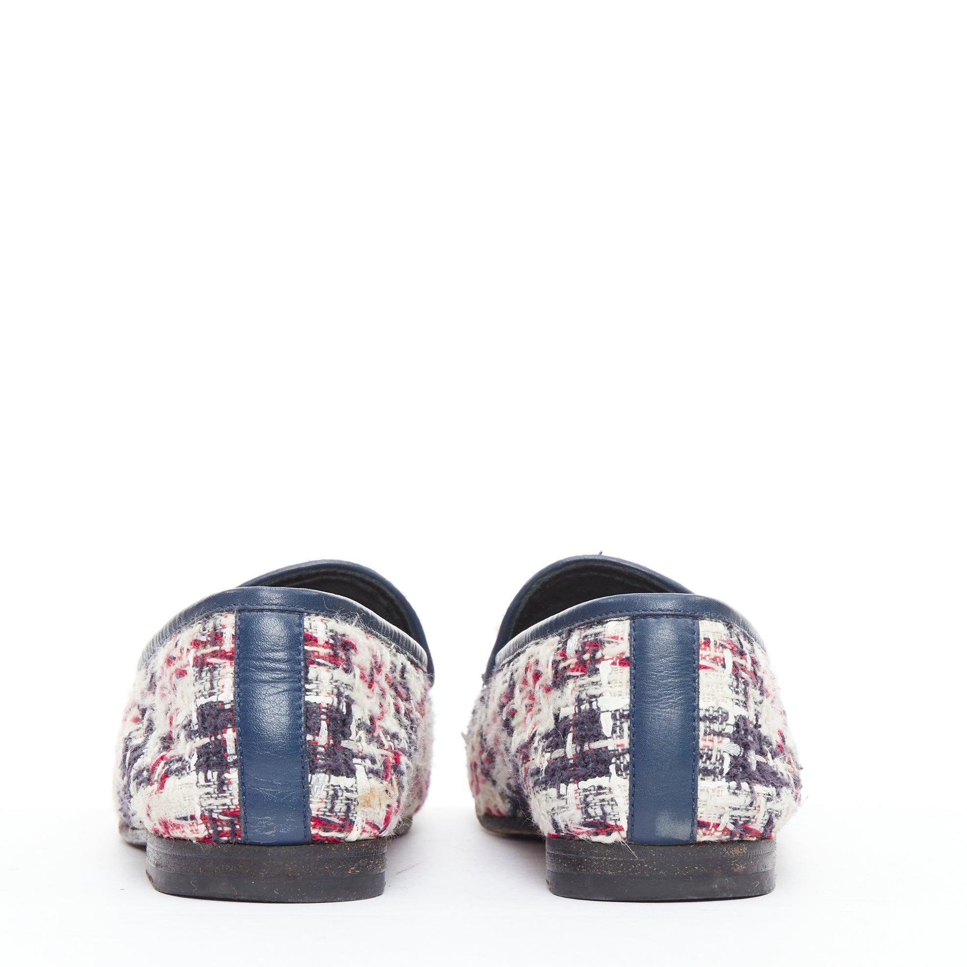 Gucci Jordaan rouge bleu crème tweed or horsebit checked flat loafers EU37.5 Pour femmes en vente