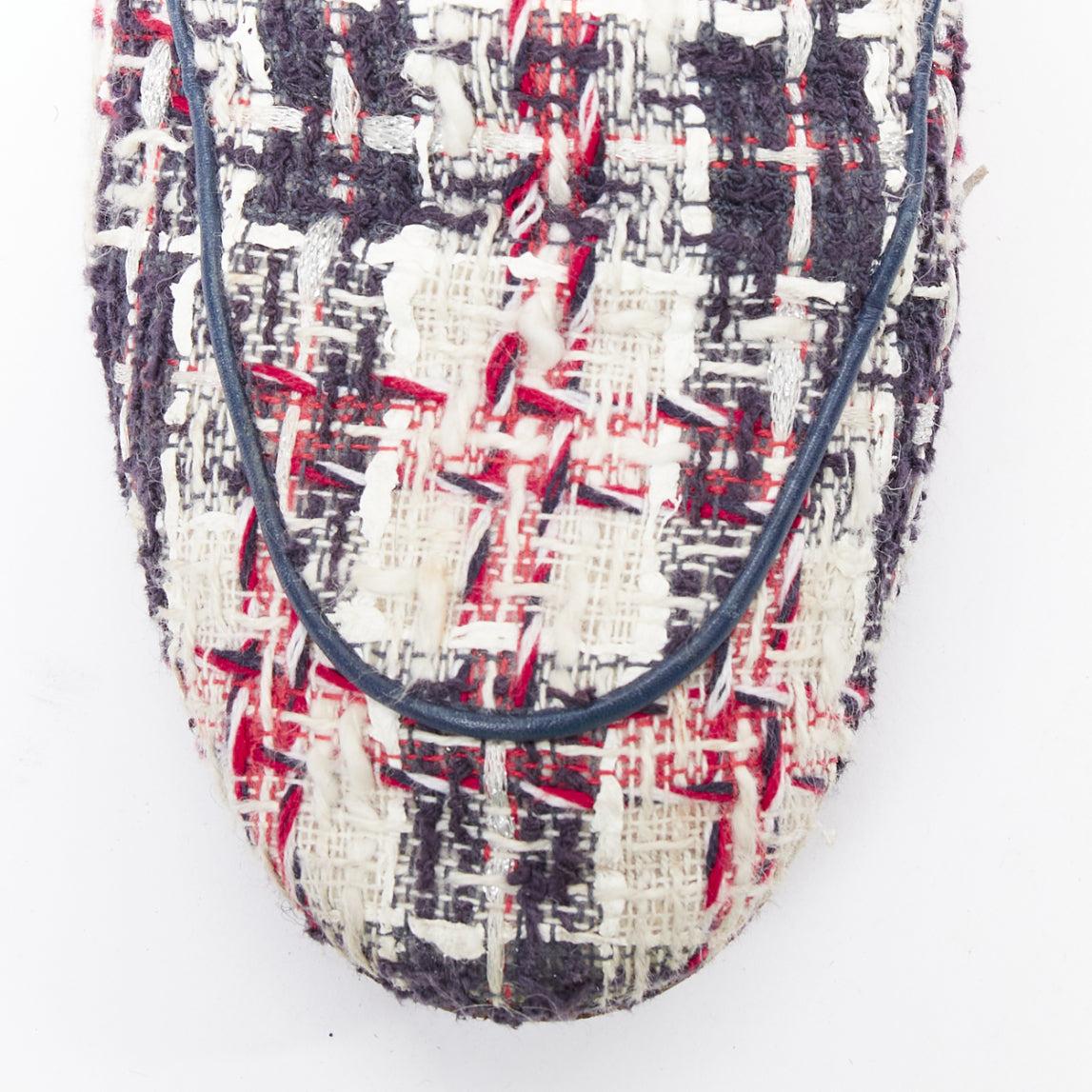 Gucci Jordaan rouge bleu crème tweed or horsebit checked flat loafers EU37.5 en vente 1