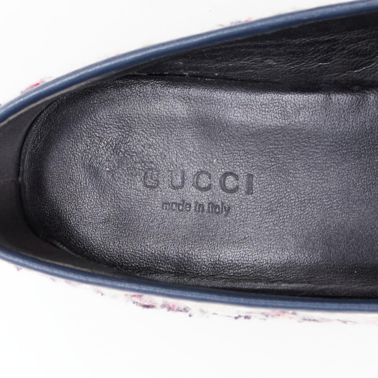 Gucci Jordaan rouge bleu crème tweed or horsebit checked flat loafers EU37.5 en vente 4