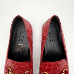 Gucci Contemporary Red Crocodile Leather Jordaan Loafers, Unisex, New