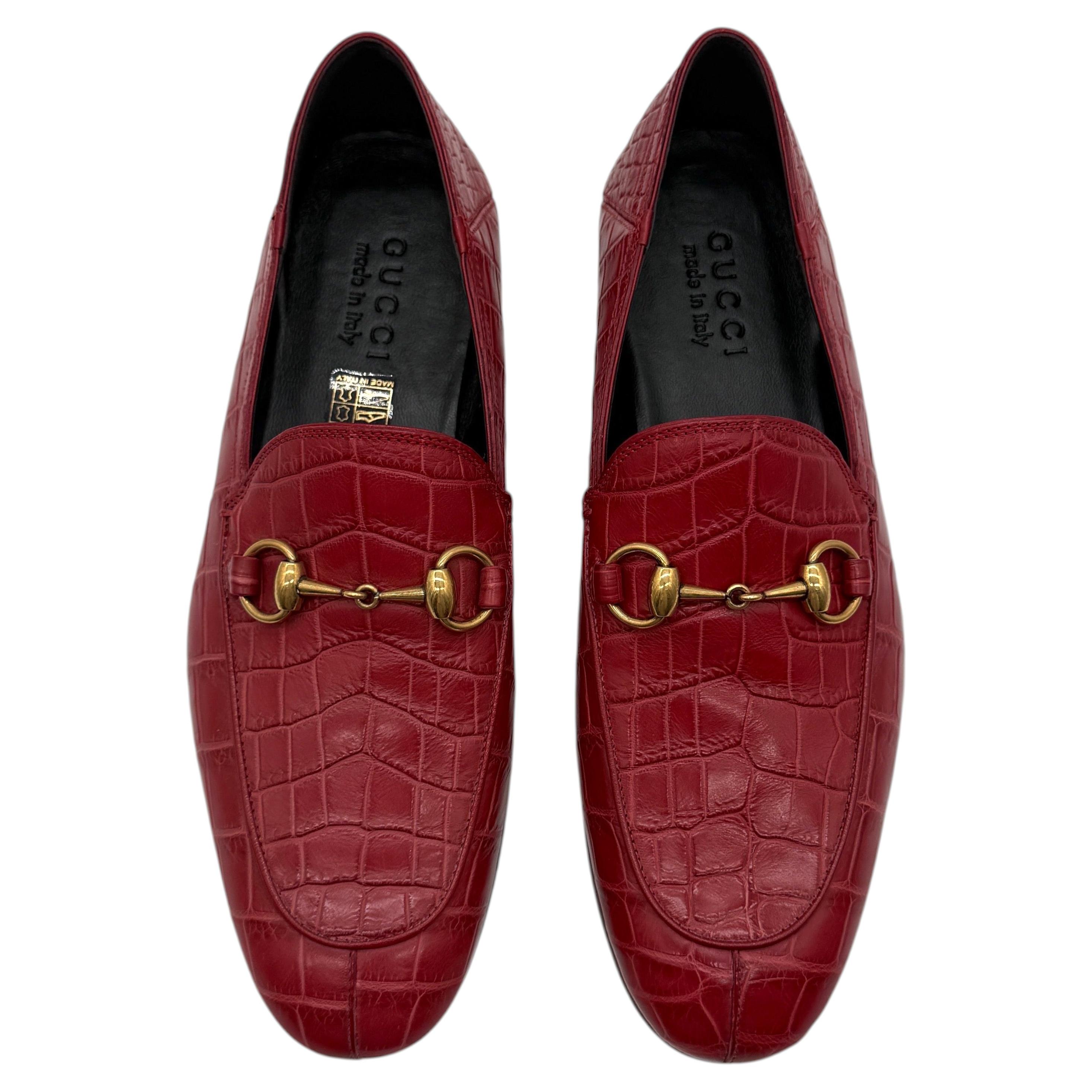 Gucci Jordaan-Loafer aus rotem Krokodilleder im zeitgenössischen Stil, Unisex, neu