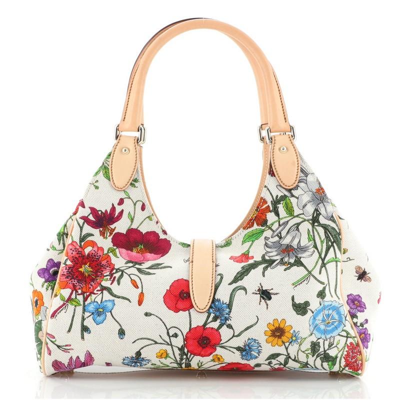 Gucci Joy Bardot Hobo Flora Canvas Medium In Good Condition In NY, NY