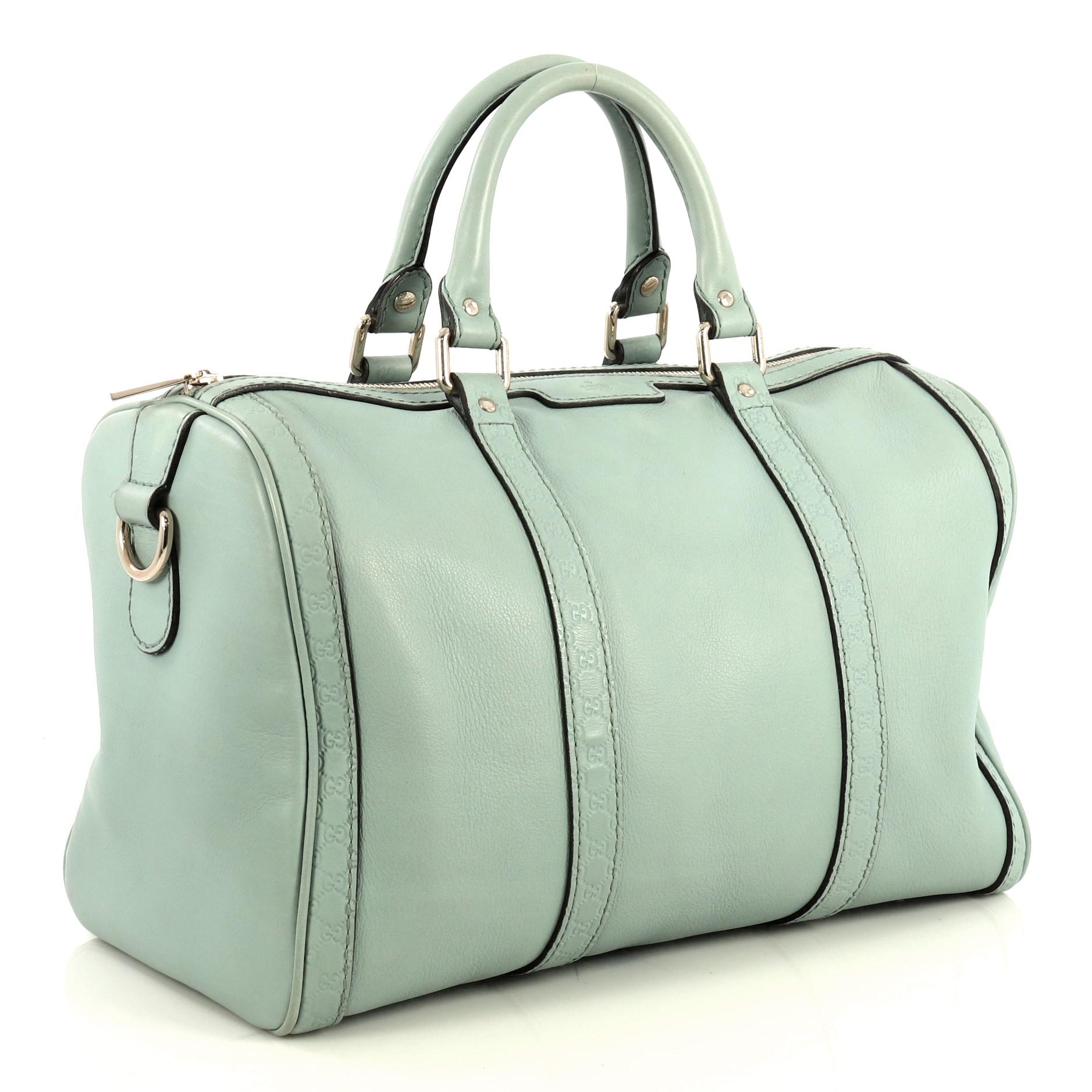 Gray Gucci Joy Boston Bag Leather with Microguccissima Medium
