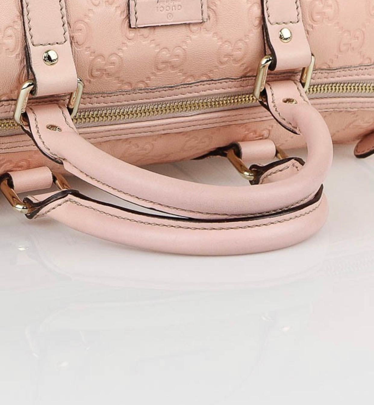 Gucci Joy Boston Satchel Guccissima  Leather Medium Rose/Pink Beige, Like New In Excellent Condition In New York, NY