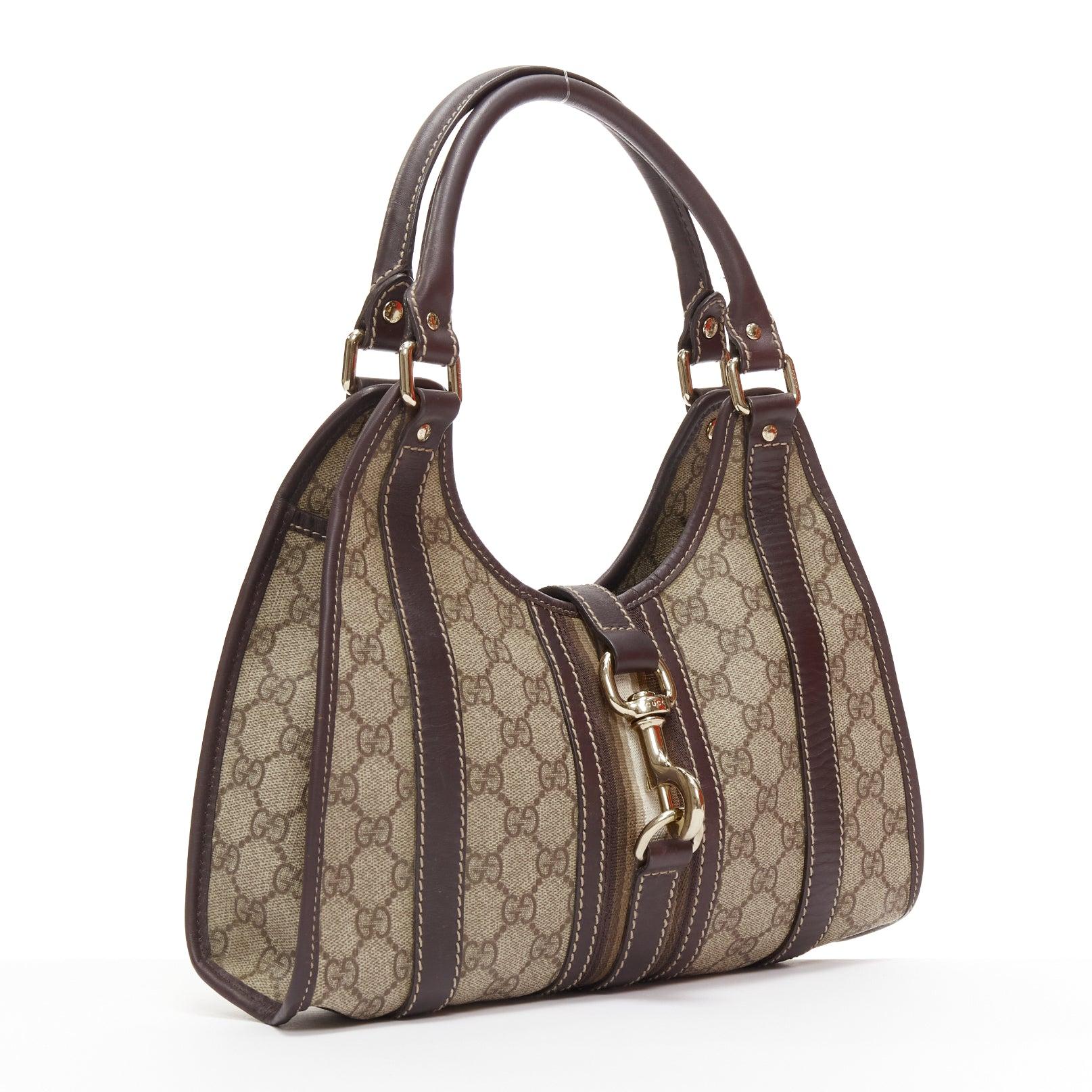 Gray GUCCI Joy  Hobo brown Supreme GG monogram gold horsebit clasp shoulder bag