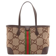 Gucci Jumbo GG Tela Pelle Borsa Tote Marrone