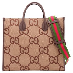 Gucci Jumbo GG Canvas Leather Two-Way Tote Bag Brown