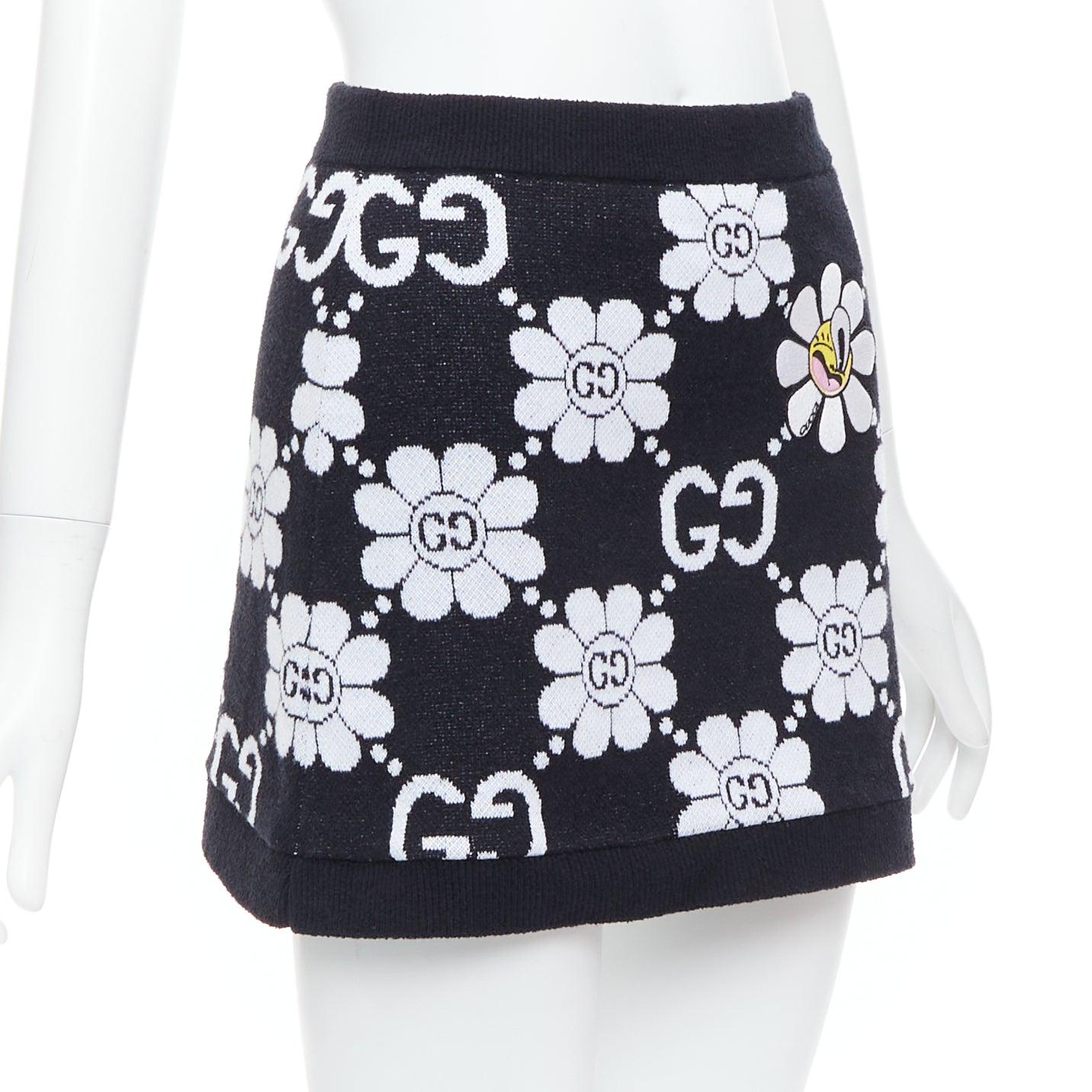 Black GUCCI Jumbo GG daisy floral monogram cotton blend jacquard knit skirt XS