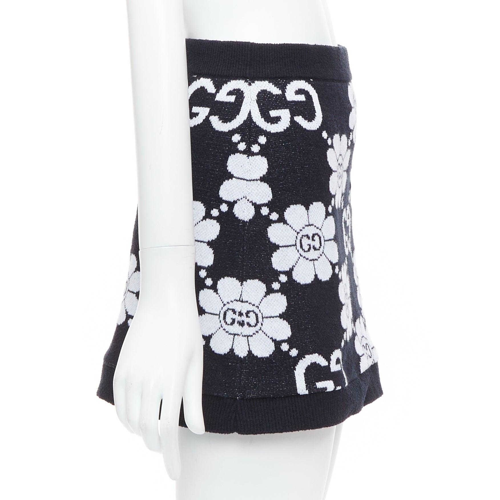 GUCCI Jumbo GG daisy floral monogram cotton blend jacquard knit skirt XS In Excellent Condition In Hong Kong, NT