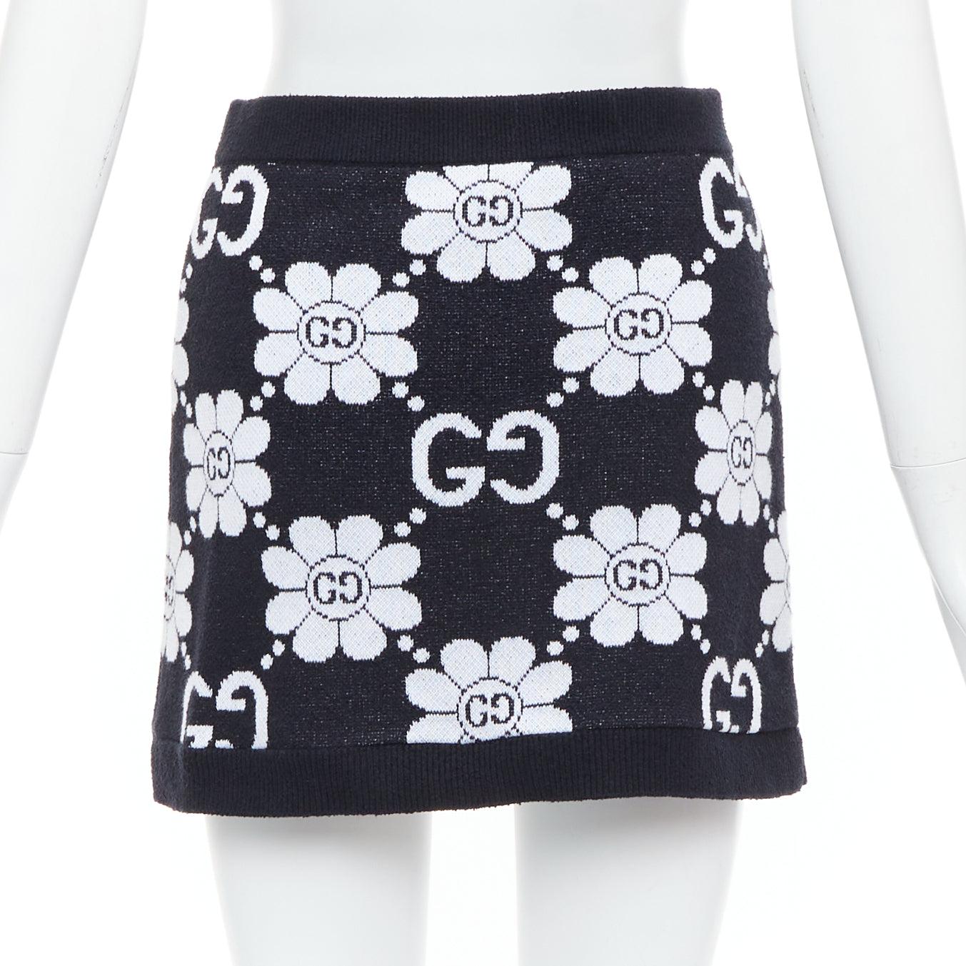 Women's GUCCI Jumbo GG daisy floral monogram cotton blend jacquard knit skirt XS