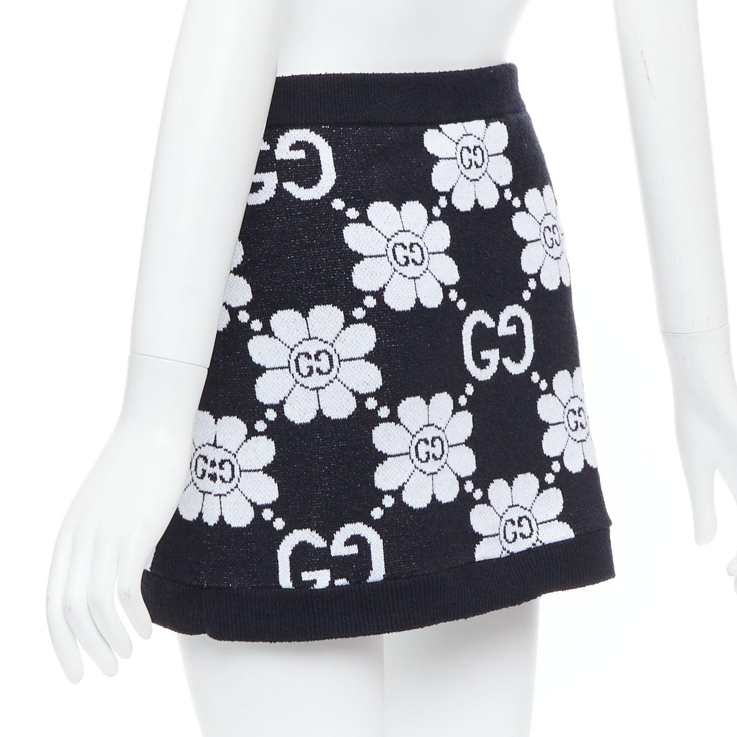 GUCCI Jumbo GG daisy floral monogram cotton blend jacquard knit skirt XS 1