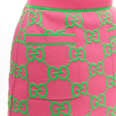 GUCCI Jumbo GG rosa grün Monogram Baumwolle Wolle Seide Jacquard-Strickrock XS