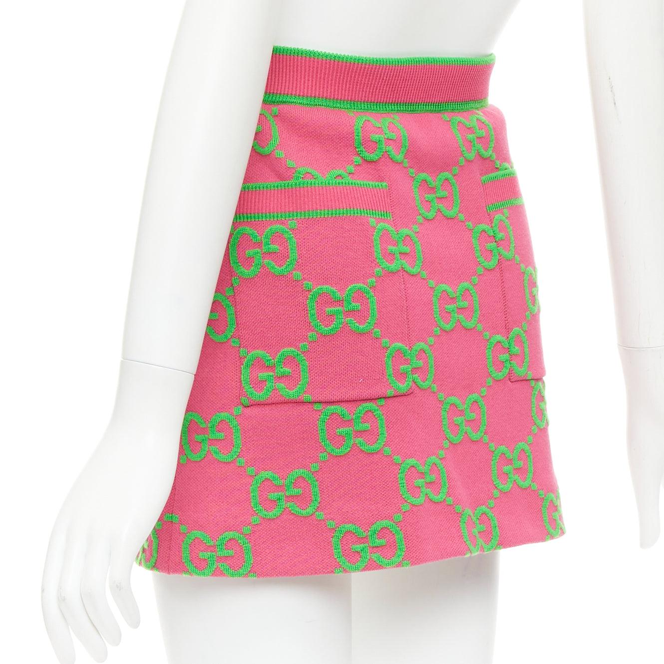 GUCCI Jumbo GG pink green monogram cotton wool silk jacquard knit skirt XS 1