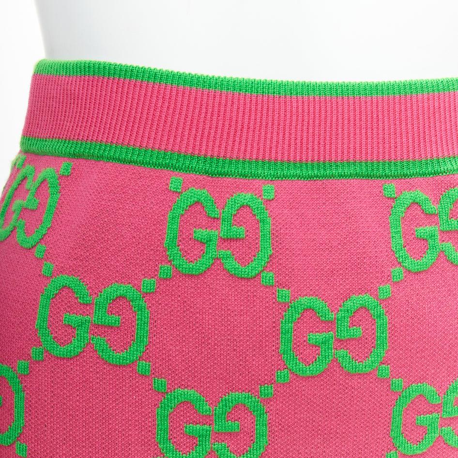 GUCCI Jumbo GG pink green monogram cotton wool silk jacquard knit skirt XS 2