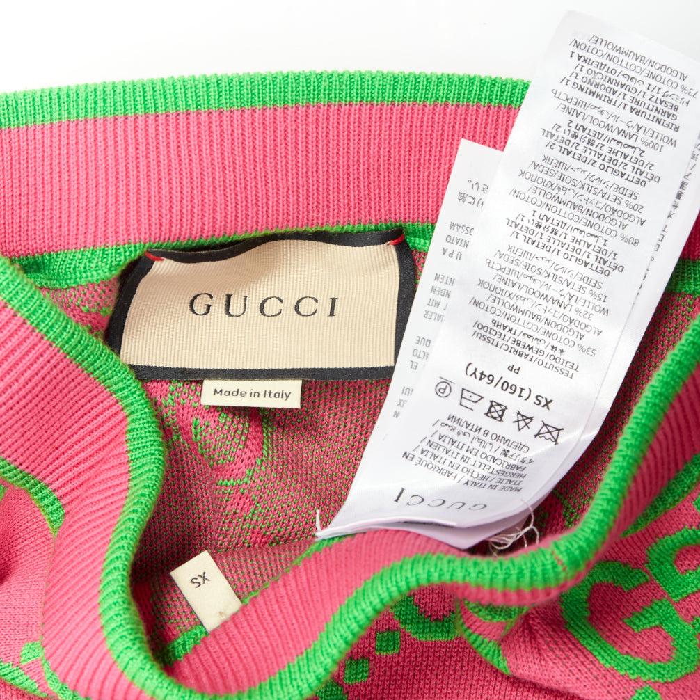 GUCCI Jumbo GG pink green monogram cotton wool silk jacquard knit skirt XS 3