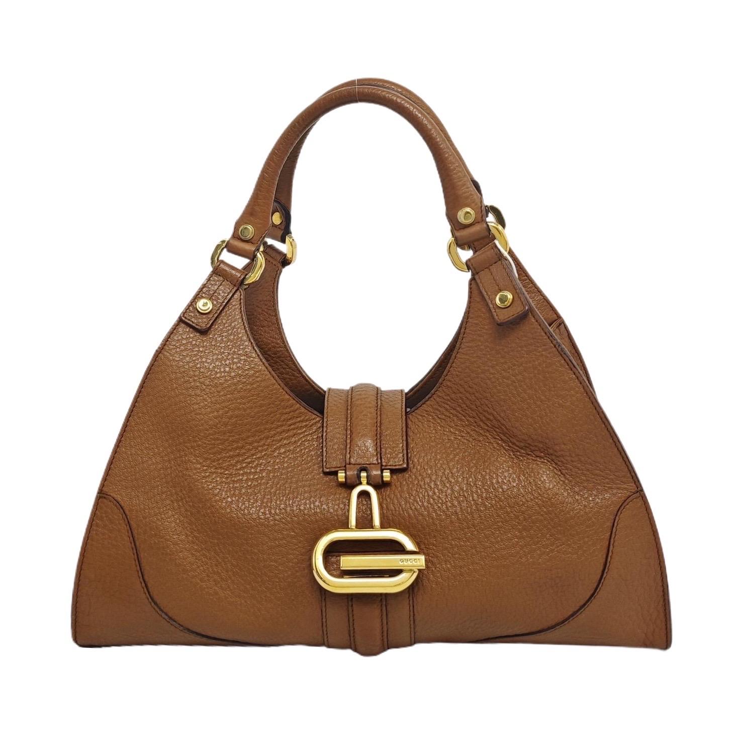 Gucci Junco Bag Tan Brown Graind Leather Handbag