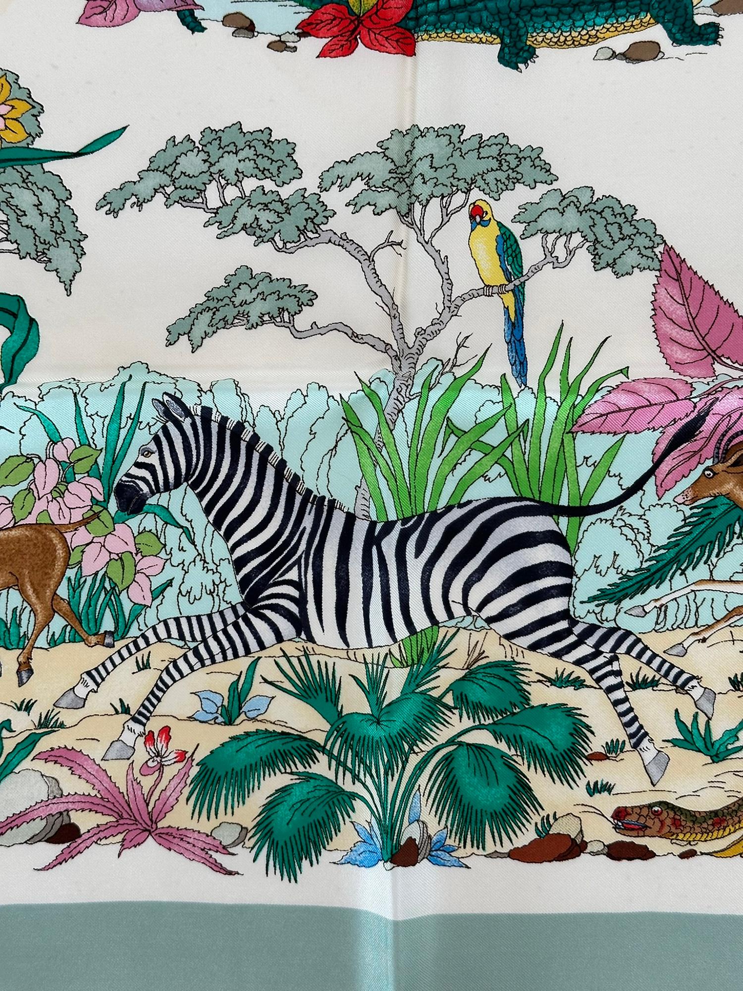 Gray Gucci Jungle Silk Twill Scarf Designed by designed by Vittorio Accornero 1970s