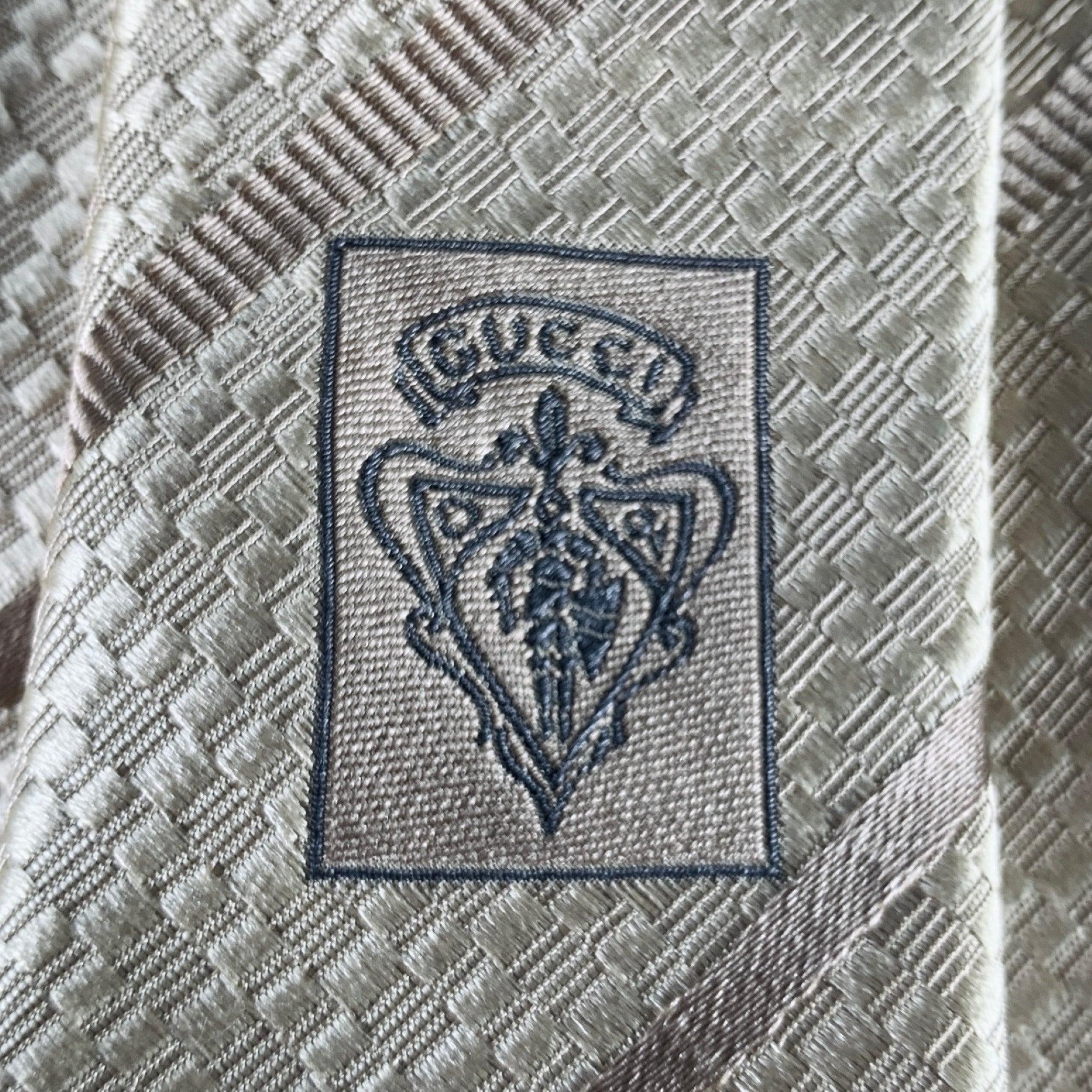 Men's GUCCI Khaki Beige Diagonal Stripe Silk Tie