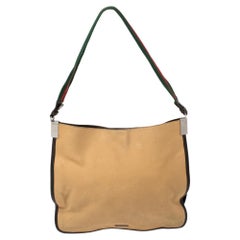 Gucci Khaki Brown Canvas und Leder Trim Web Detail Hobo