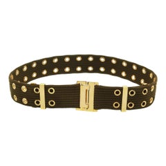 Gucci Khaki Green Canvas Eyelet Adjustable Belt 90CM
