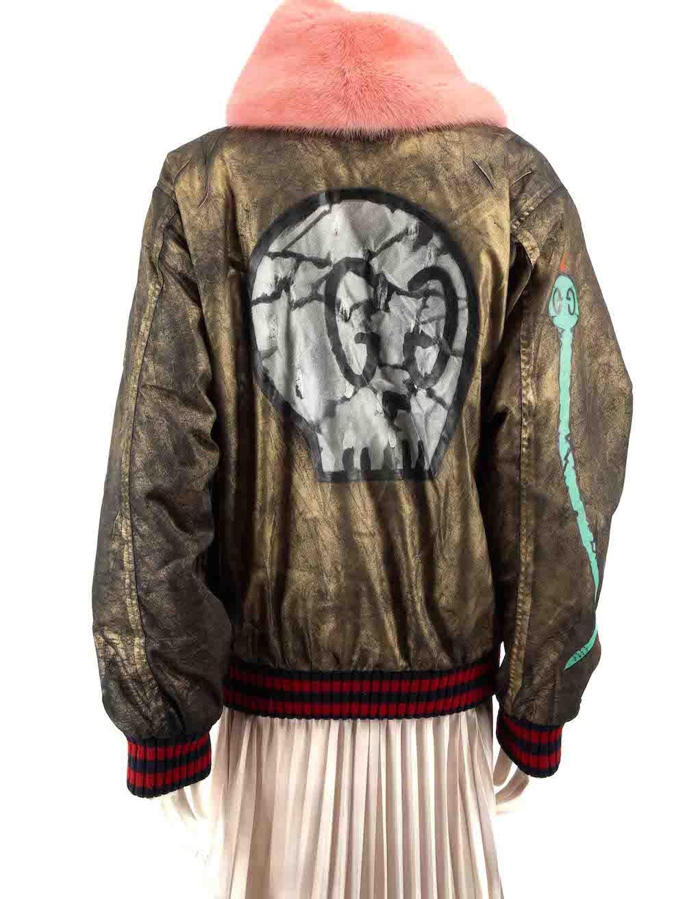 Brown Gucci Khaki Mink Collar Gucci Ghost Bomber Jacket Size M For Sale