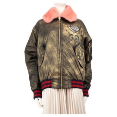 Gucci Khaki Mink Collar Gucci Ghost Bomber Jacket Size M