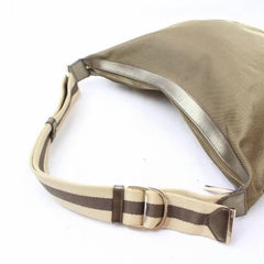 Gucci Khaki Web Hobo 868683 Gold Nylon Shoulder Bag
