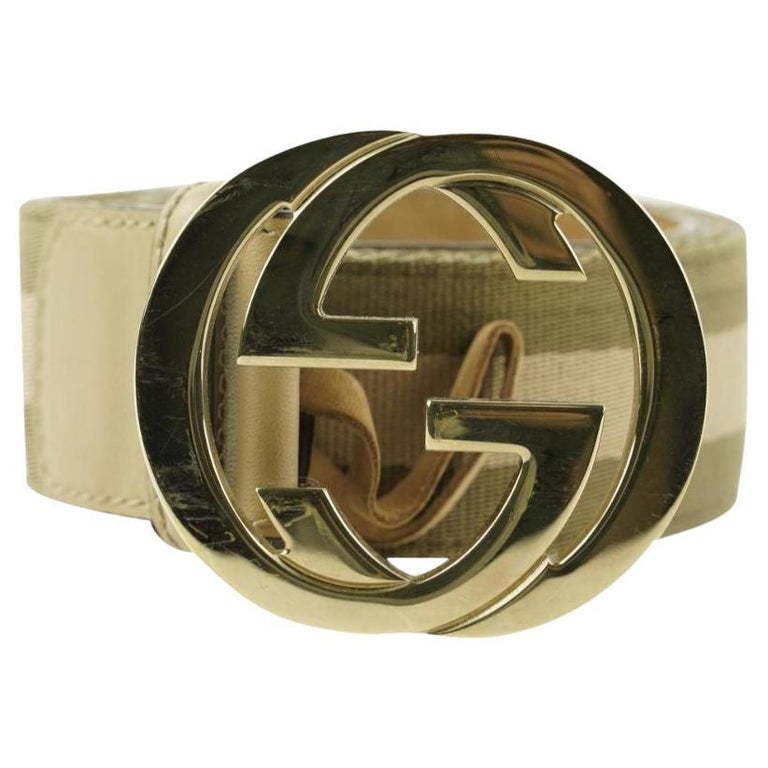 Used] Gucci belt beige brown silver interlocking 114984 525040 GG