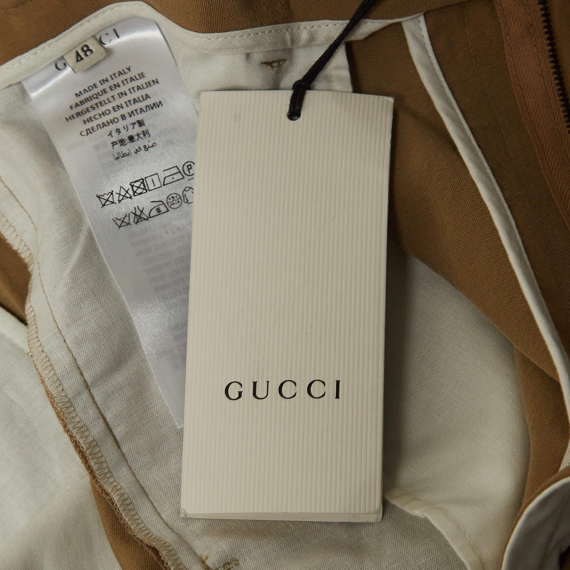 Gucci Khaki Wool Straight Fit Trousers M In New Condition In Dubai, Al Qouz 2