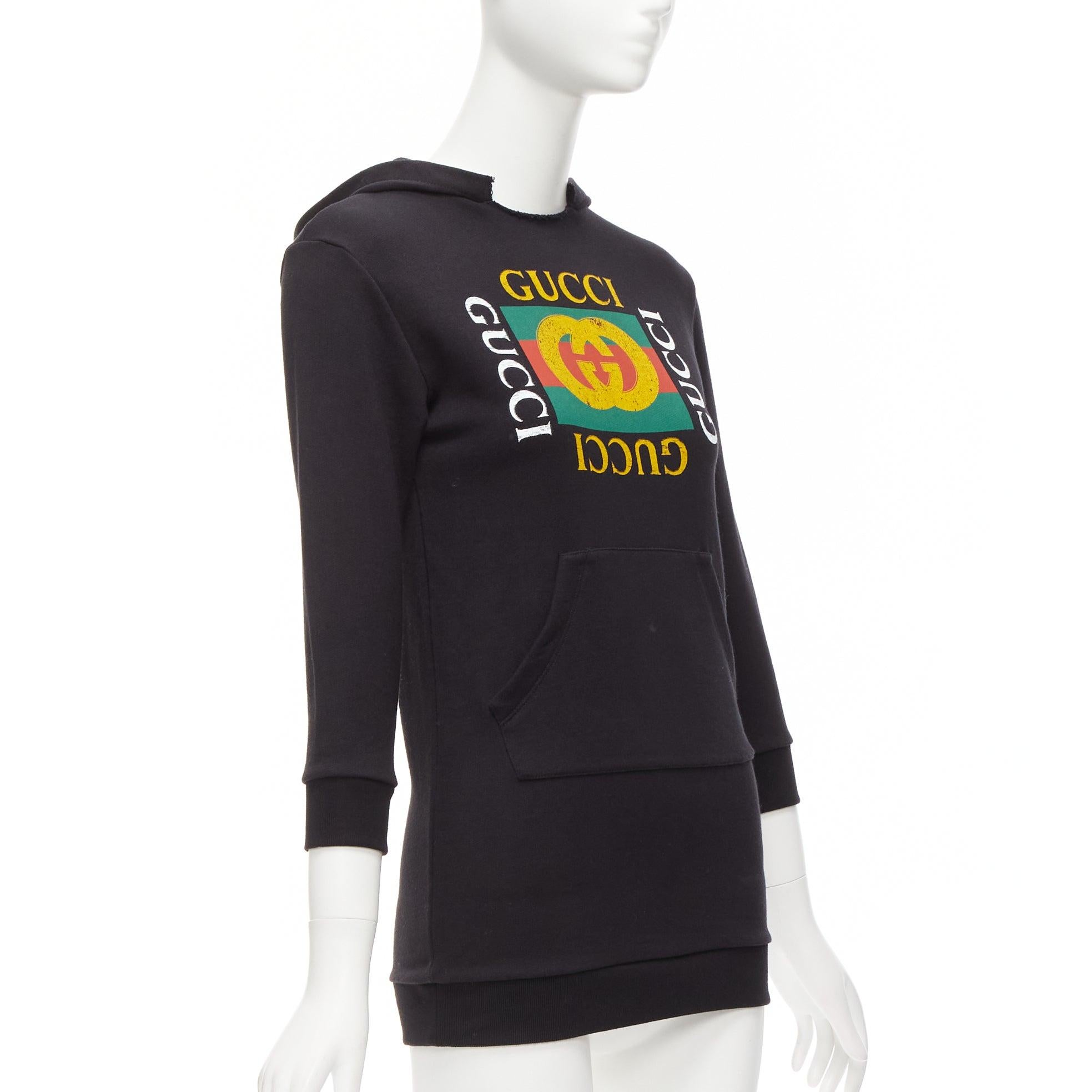 Noir GUCCI Kids Alessandro Michele vintage box logo hoodie black 8Y XS en vente