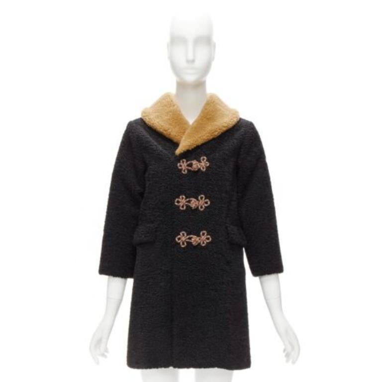GUCCI KIDS black beige anchor knots faux shearling Teddy coat 8Y For Sale 6