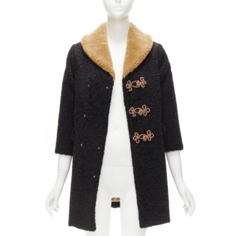Black GUCCI KIDS black beige anchor knots faux shearling Teddy coat 8Y For Sale