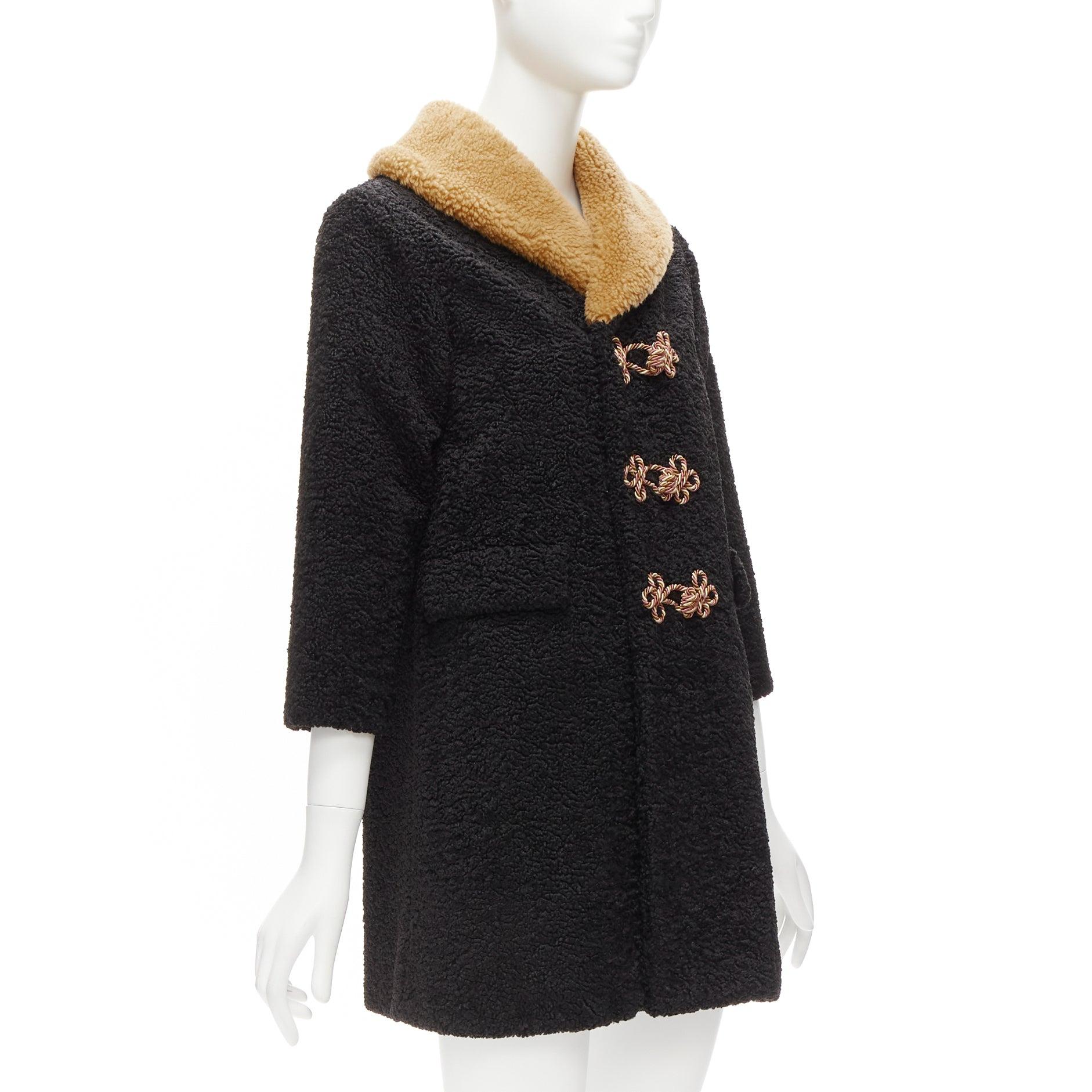 GUCCI KIDS black beige anchor knots faux shearling Teddy coat 8Y In Excellent Condition For Sale In Hong Kong, NT